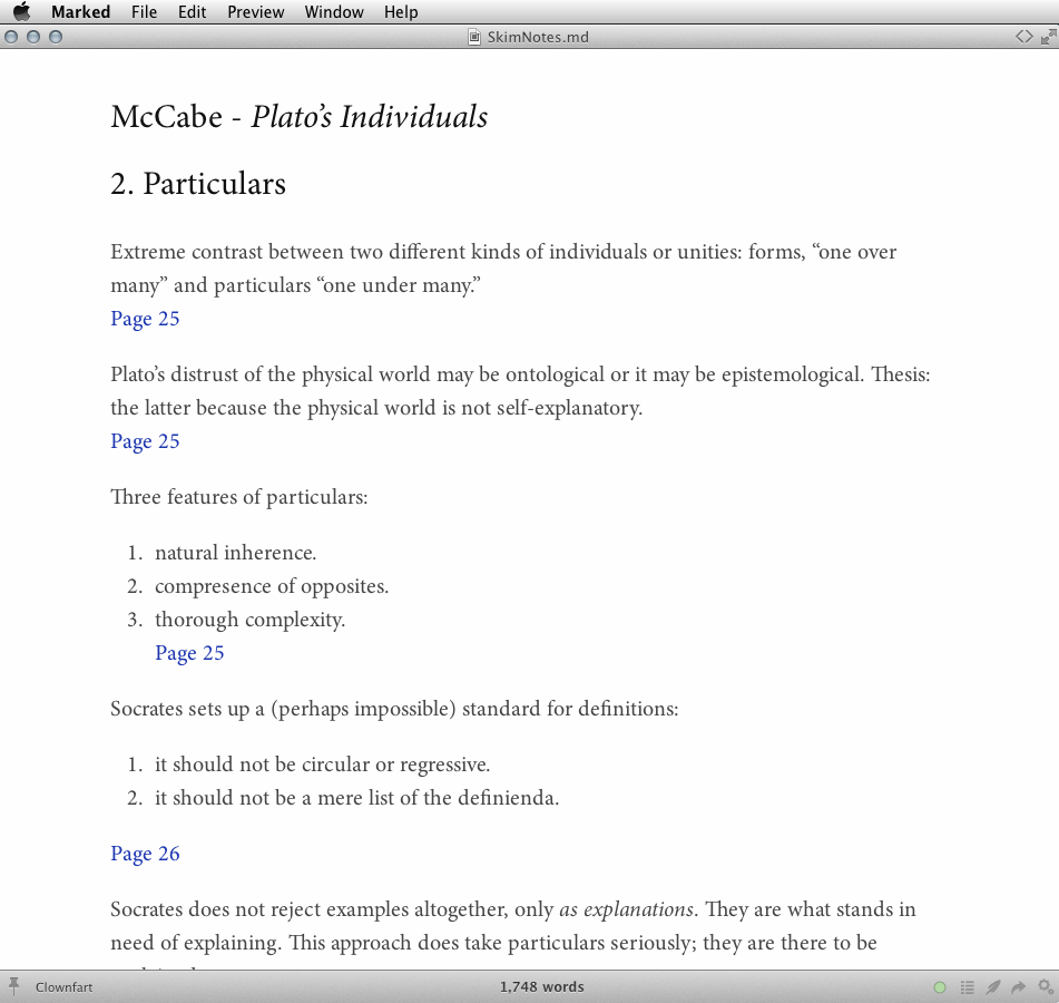 Marked Screen with Sample Skim Notes